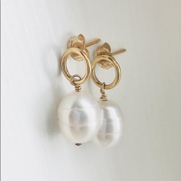 14K circle studs with pearls - Picture 4 of 4